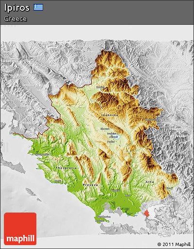 Physical 3D Map of Ipiros, lighten, desaturated