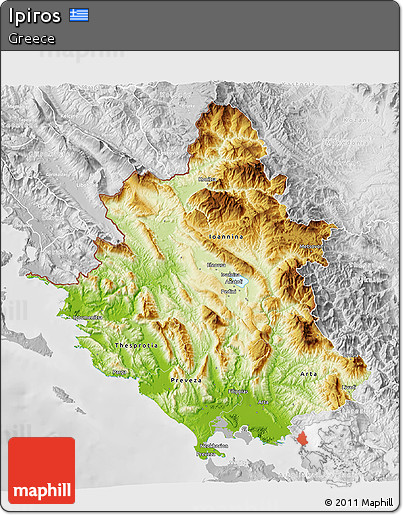 Physical 3D Map of Ipiros, lighten, desaturated