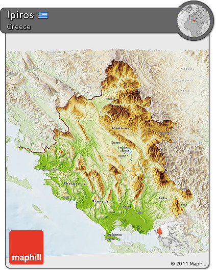Physical 3D Map of Ipiros, lighten