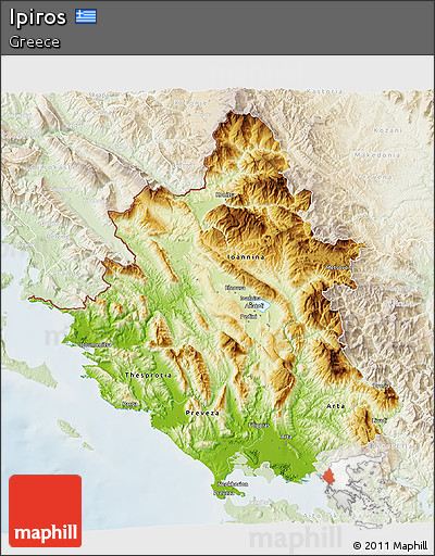 Physical 3D Map of Ipiros, lighten