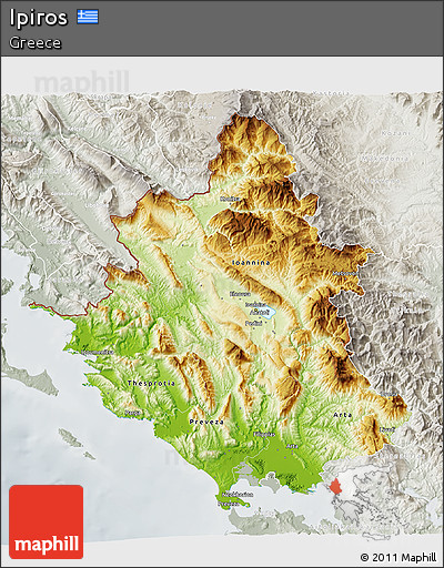 Physical 3D Map of Ipiros, lighten, semi-desaturated