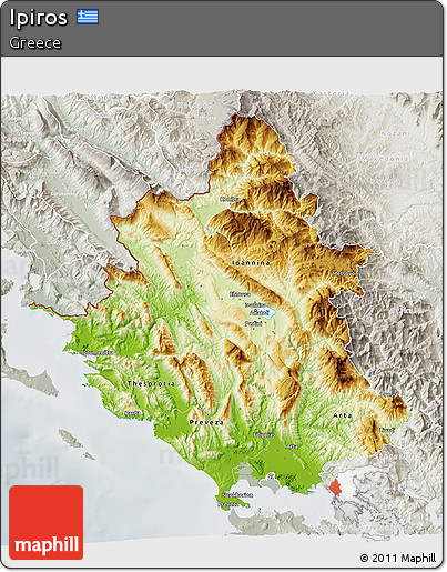 Physical 3D Map of Ipiros, lighten, semi-desaturated