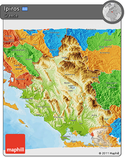 Physical 3D Map of Ipiros, political outside