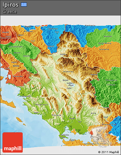 Physical 3D Map of Ipiros, political outside