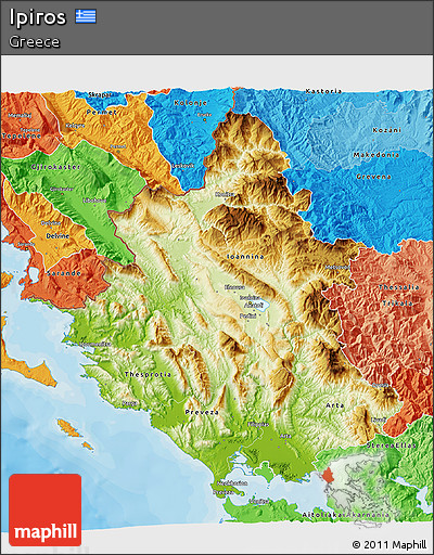 Physical 3D Map of Ipiros, political shades outside