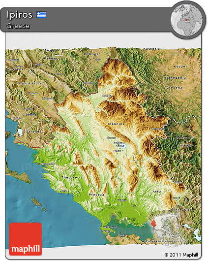 Physical 3D Map of Ipiros, satellite outside