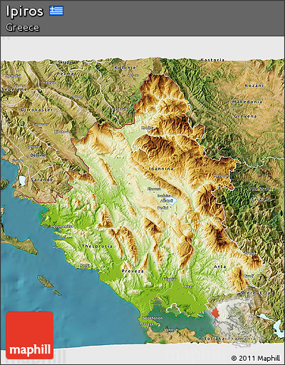 Physical 3D Map of Ipiros, satellite outside