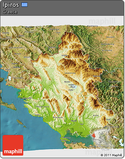Physical 3D Map of Ipiros, satellite outside