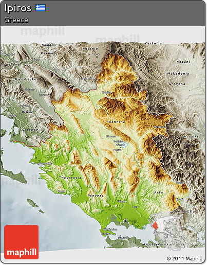 Physical 3D Map of Ipiros, semi-desaturated