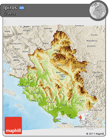 Physical 3D Map of Ipiros, shaded relief outside