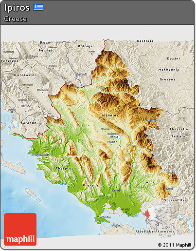 Physical 3D Map of Ipiros, shaded relief outside