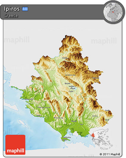 Physical 3D Map of Ipiros, single color outside