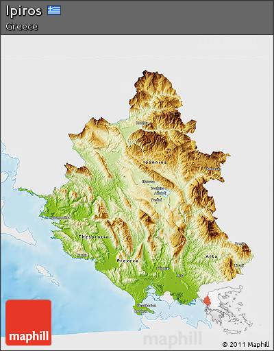 Physical 3D Map of Ipiros, single color outside