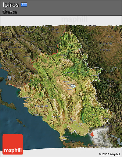 Satellite 3D Map of Ipiros, darken