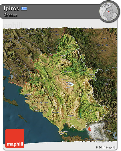 Satellite 3D Map of Ipiros, darken