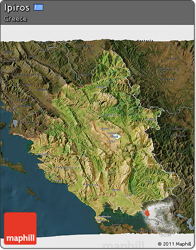 Satellite 3D Map of Ipiros, darken