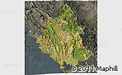 Satellite 3D Map of Ipiros, darken, semi-desaturated