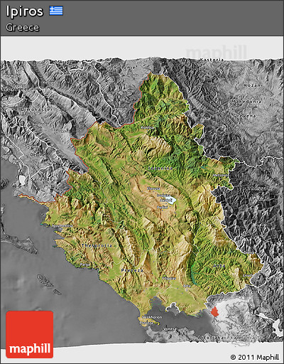 Satellite 3D Map of Ipiros, desaturated