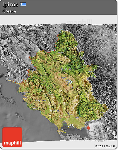 Satellite 3D Map of Ipiros, desaturated