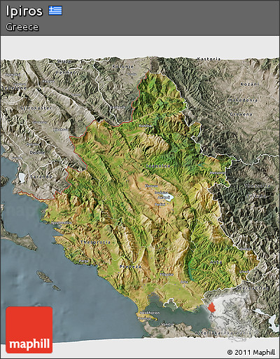 Satellite 3D Map of Ipiros, semi-desaturated