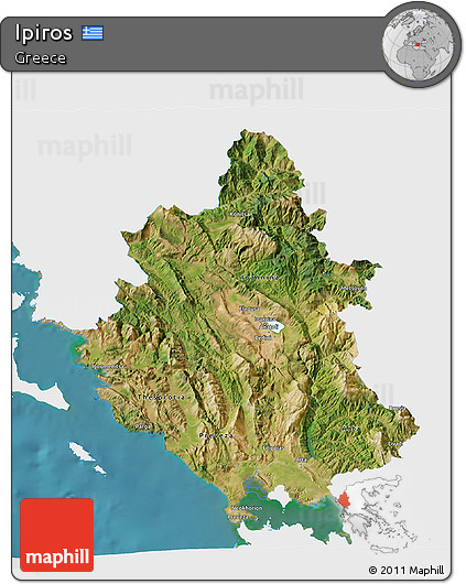 Satellite 3D Map of Ipiros, single color outside