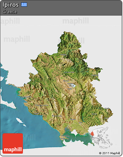 Satellite 3D Map of Ipiros, single color outside