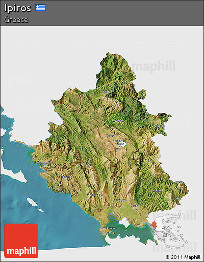 Satellite 3D Map of Ipiros, single color outside