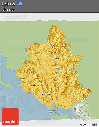Savanna Style 3D Map of Ipiros, single color outside