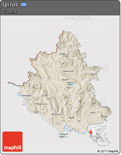 Shaded Relief 3D Map of Ipiros, cropped outside