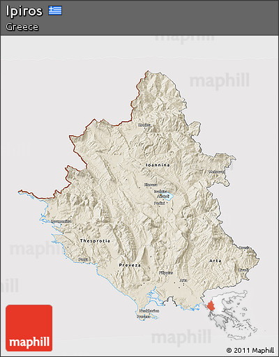 Shaded Relief 3D Map of Ipiros, cropped outside