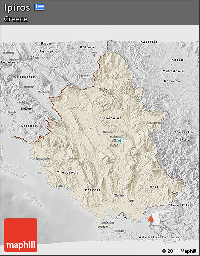 Shaded Relief 3D Map of Ipiros, desaturated