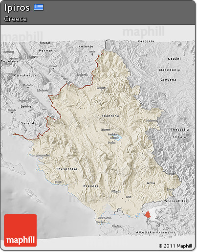 Shaded Relief 3D Map of Ipiros, desaturated