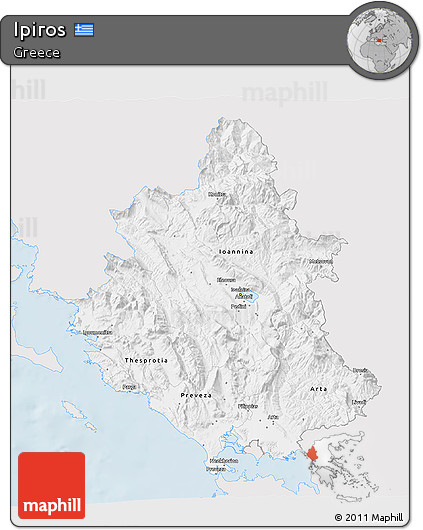 Silver Style 3D Map of Ipiros, single color outside