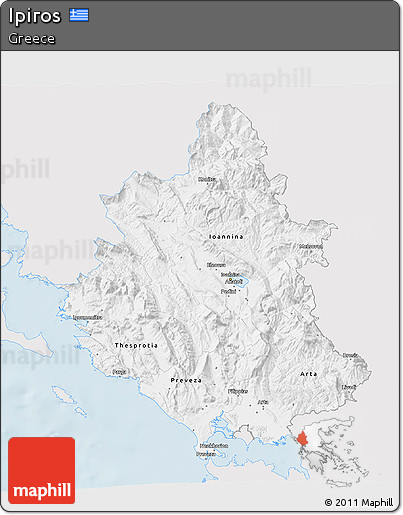 Silver Style 3D Map of Ipiros, single color outside