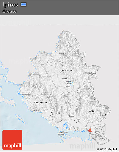 Silver Style 3D Map of Ipiros, single color outside