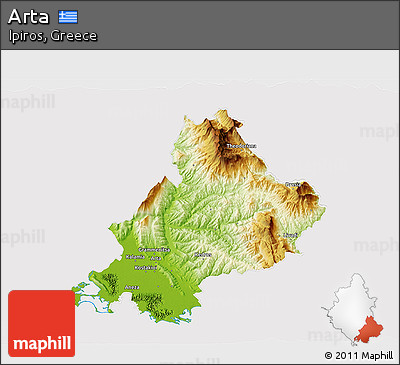 Physical 3D Map of Arta, cropped outside