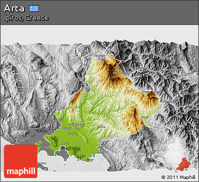 Physical 3D Map of Arta, desaturated