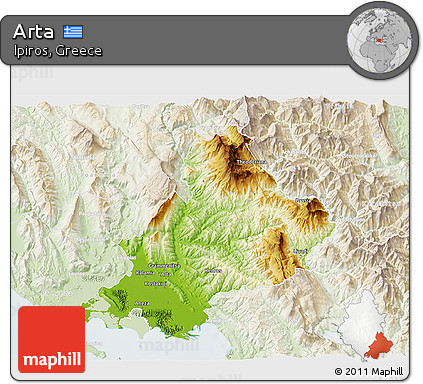 Physical 3D Map of Arta, lighten
