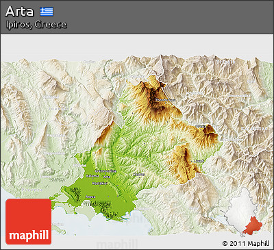 Physical 3D Map of Arta, lighten