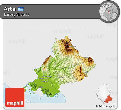 Physical 3D Map of Arta, single color outside