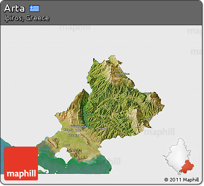 Satellite 3D Map of Arta, single color outside