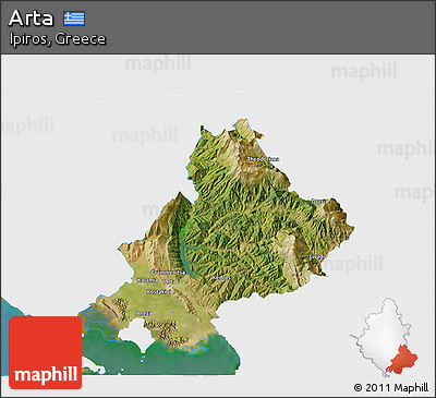 Satellite 3D Map of Arta, single color outside