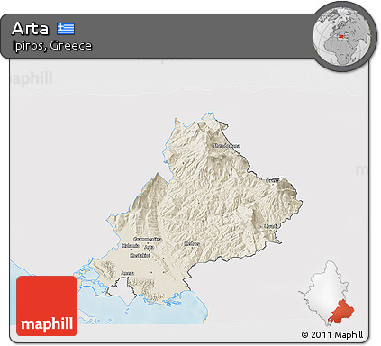 Shaded Relief 3D Map of Arta, single color outside