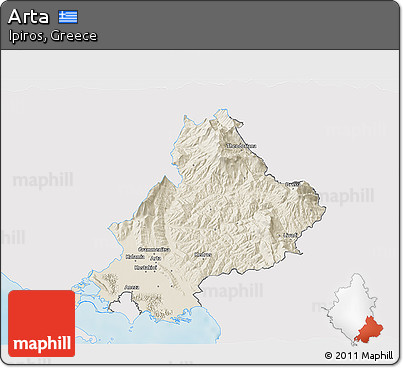 Shaded Relief 3D Map of Arta, single color outside