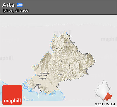 Shaded Relief 3D Map of Arta, single color outside