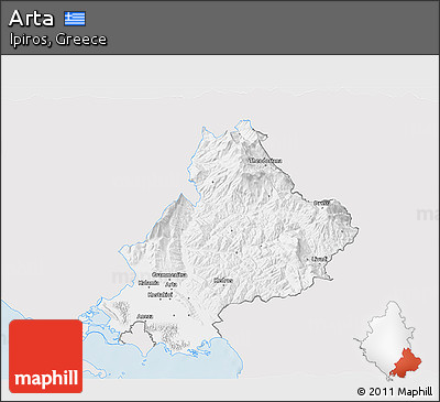 Silver Style 3D Map of Arta, single color outside
