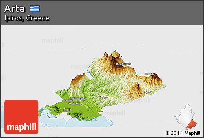 Physical Panoramic Map of Arta, single color outside