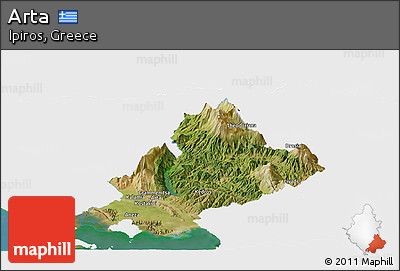 Satellite Panoramic Map of Arta, single color outside
