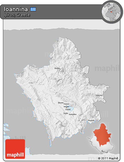 Gray 3D Map of Ioannina, single color outside