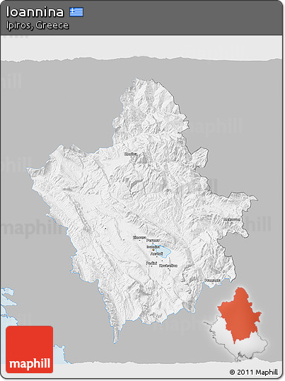 Gray 3D Map of Ioannina, single color outside